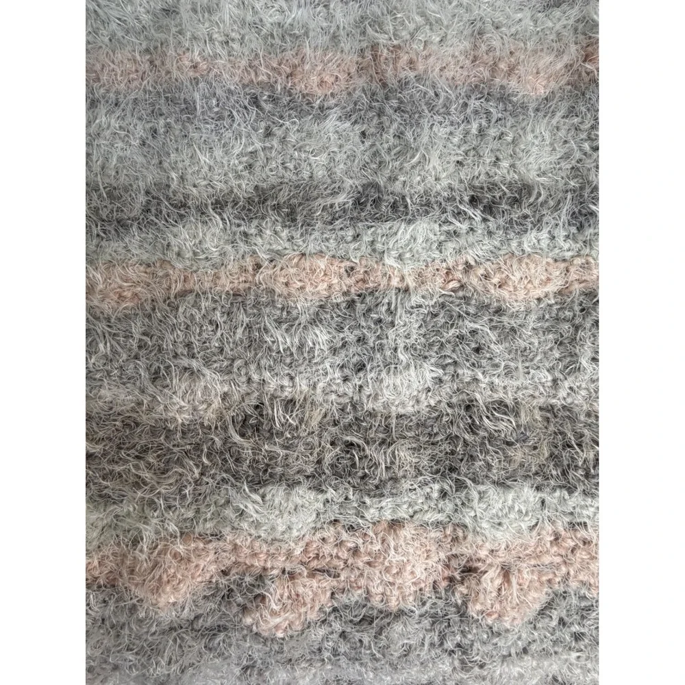 Vintage Handmade Fuzzy Boucle Yarn Blanket Throw Gray Blush Pink Cream 43